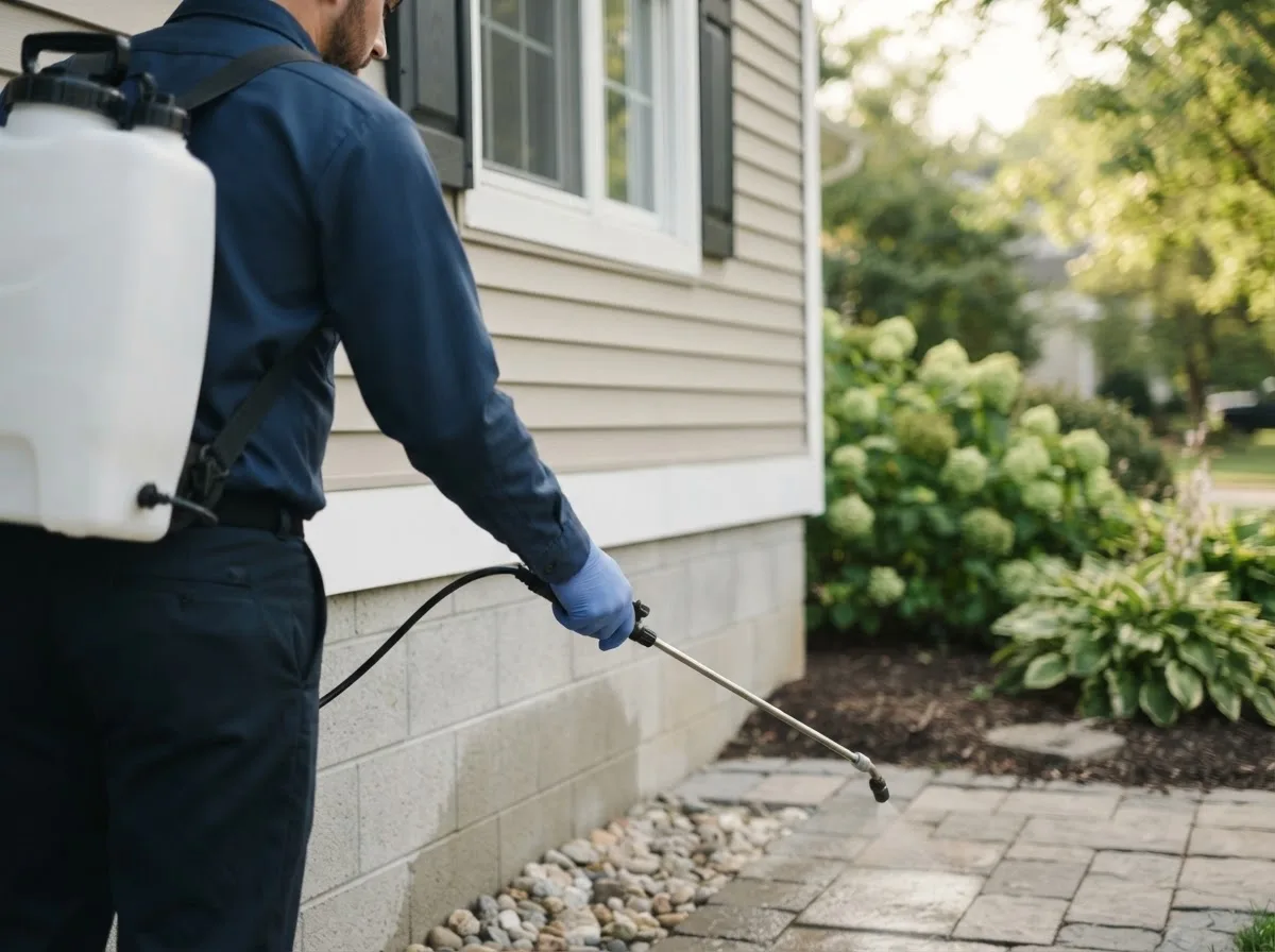 Pest control technician inspecting a home in Rockbridge, OH